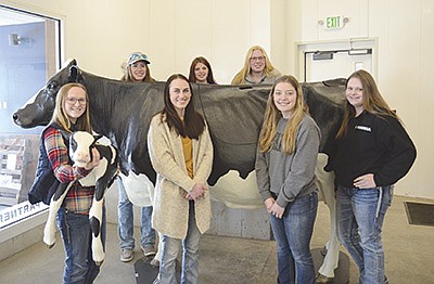 The dairy herd management program consists of (front row, from left) Lily Charapata, Kelsie Bramstedt, Alexis Doege and Savanna Merrill; (back row, from left) Alli Pankratz, Lexi Kluenker and Emily Kroll at Lakeshore Technical College near Manitowoc, Wisconsin. This is the first time in the program’s history the class is all females.  PHOTO BY STACEY SMART