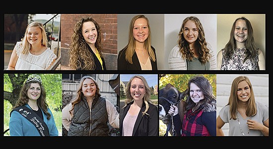 The 10 Princess Kay of the Milky Way Finalists – (top from left) Megan Meyer, Emily Leonard, Alaina Johnson, Kelsey Kuball and Anna Euerle; (bottom, from left) Katrina Thoe, Emeliya Dose, Jessica Ohmann, Isabelle Lindahl and Kelsey Erf – were named May 16 following judging a day before where candidates could participate in person or through a virtual platform.  PHOTO SUBMITTED