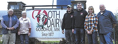 The Voths – (from left) Arland, Ardie, Brady, Nathan, Denise and Brad – milk 700 cows at Voth Dairy near Goodhue, Minnesota. The dairy has been in the family name since 1877. PHOTO BY KATE RECHTZIGEL