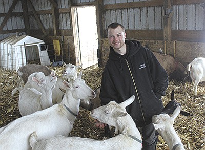 Joseph Carey milks 24 goats at his family’s Briarwood Farm in Stratford, Wisconsin. Carey is continuing his grandmother’s tradition of breeding and showing registered dairy goats. PHOTO BY DANIELLE NAUMAN