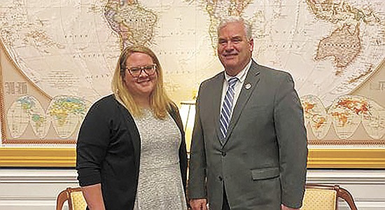 Hannah Molitor stands with U.S. Rep. Tom Emmer Feb. 7 at Emmer’s office in Washington, D.C. Molitor was there as one of Emmer’s guests for the State of the Union and helps on her family’s dairy farm near Rockville, Minnesota.  PHOTO SUBMITTED