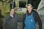 Brueggemeier said he would not be milking cows right now if it weren’t for brothers Robert and Lawrence Otto who rented him their barn. Brueggemeier works with the Ottos, who still farm 1,000 acres, for his feed to make it more cost efficient. Pictured with Brueggemeier is Robert Otto. (photo by Krista M. Sheehan)