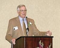 Thomas L. Lyon, former president of the Board of Regents for the University of Wisconsin and former CEO of Cooperative Resources International in Shawano, Wis., gave a keynote address during the 28th Annual University of Minnesota Gopher Dairy Club Recognition Banquet, Feb. 12. Photo by Ruth Klossner