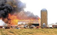 A barn fire on April 2 quickly destroyed this dairy barn owned by Craig and Miriam Millam near Milaca, Minn. The Millams are planning to rebuild and hope to be in their new facility by the Fourth of July.<br /><!-- 1upcrlf -->PHOTO SUBMITTED