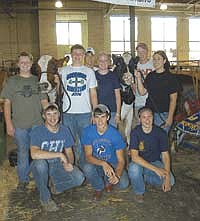 The Kenyon-Wanamingo FFA chapter had a successful Minnesota State Fair. The dairy members are pictured, front row (from left) Bradley Rostad, Marshall Friese and Erin Gudknecht. Middle row, (from left) Clint Irrthum, Marcus Irrthum with his grand champion Ayrshire cow, Alysha Bang and Rachel Friese with her grand champion registered Holstein cow. Back row, (from left) Jesse Revland and Parker Erickson. Not pictured: Riley Donkers. <br /><!-- 1upcrlf -->PHTOO BY KRISTA SHEEHAN