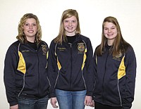 Four officers of the Sleepy Eye FFA Chapter are involved in dairy. They are (from left) Jamie Fischer, Katelyn Johnson and Bethany Seifert. Not pictured: Emily Kjelshus.<br /><!-- 1upcrlf -->PHOTO BY RUTH KLOSSNER