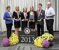 The Minnesota 4-H team placed fourth overall at World Dairy Expo. They are pictured from left, Stacy Leiding (coach), Haely Leiding, Abby Hopp, Kayla Leiding, Travis Troendle and assistant coach, Pat Troendle.<br /><!-- 1upcrlf -->PHOTO SUBMITTED