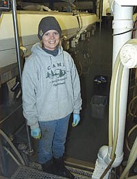Colleen Nederhoff is the parlor manager at Trailside Holsteins. The Johnsons said excellent employees have been a critical aspect of achieving high production. (Photo by Krista Sheehan)