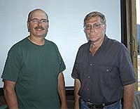 Dairy producers Brian Hazel (left) from Lanesboro, Minn., and Rick Alberts from Pine Island, Minn., participated in a producer panel about forages on July 18 during a forage summer field day held at Hazel’s farm. <br /><!-- 1upcrlf -->PHOTO BY KRISTA KUZMA